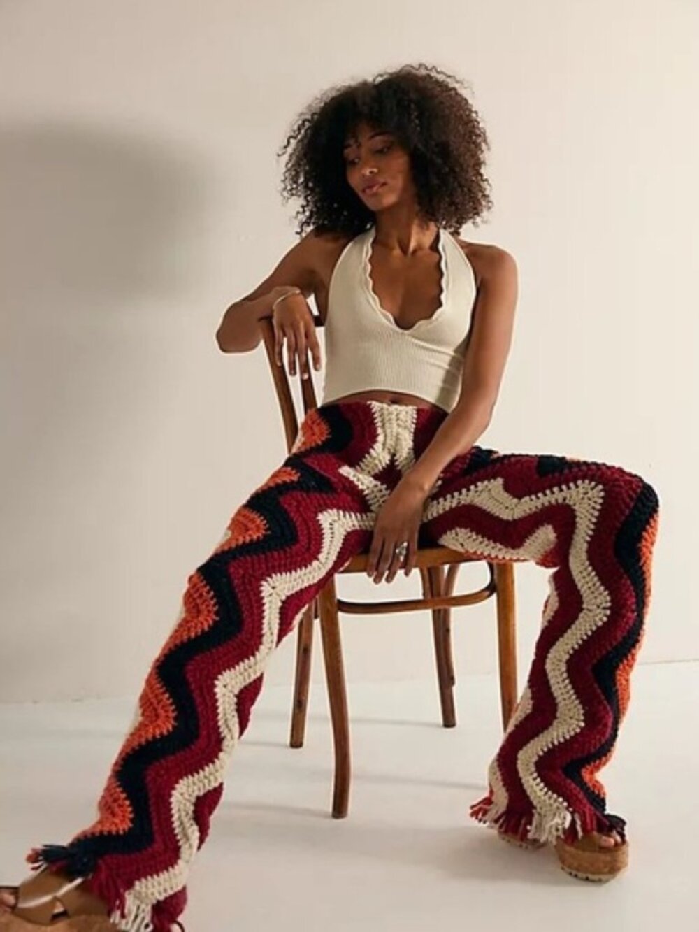 FREE PEOPLE “THE FARRA” CROCHET KNIT PANTS RARE  BOHO ICON  FESTIVAL STATEMENT - Picture 3 of 11